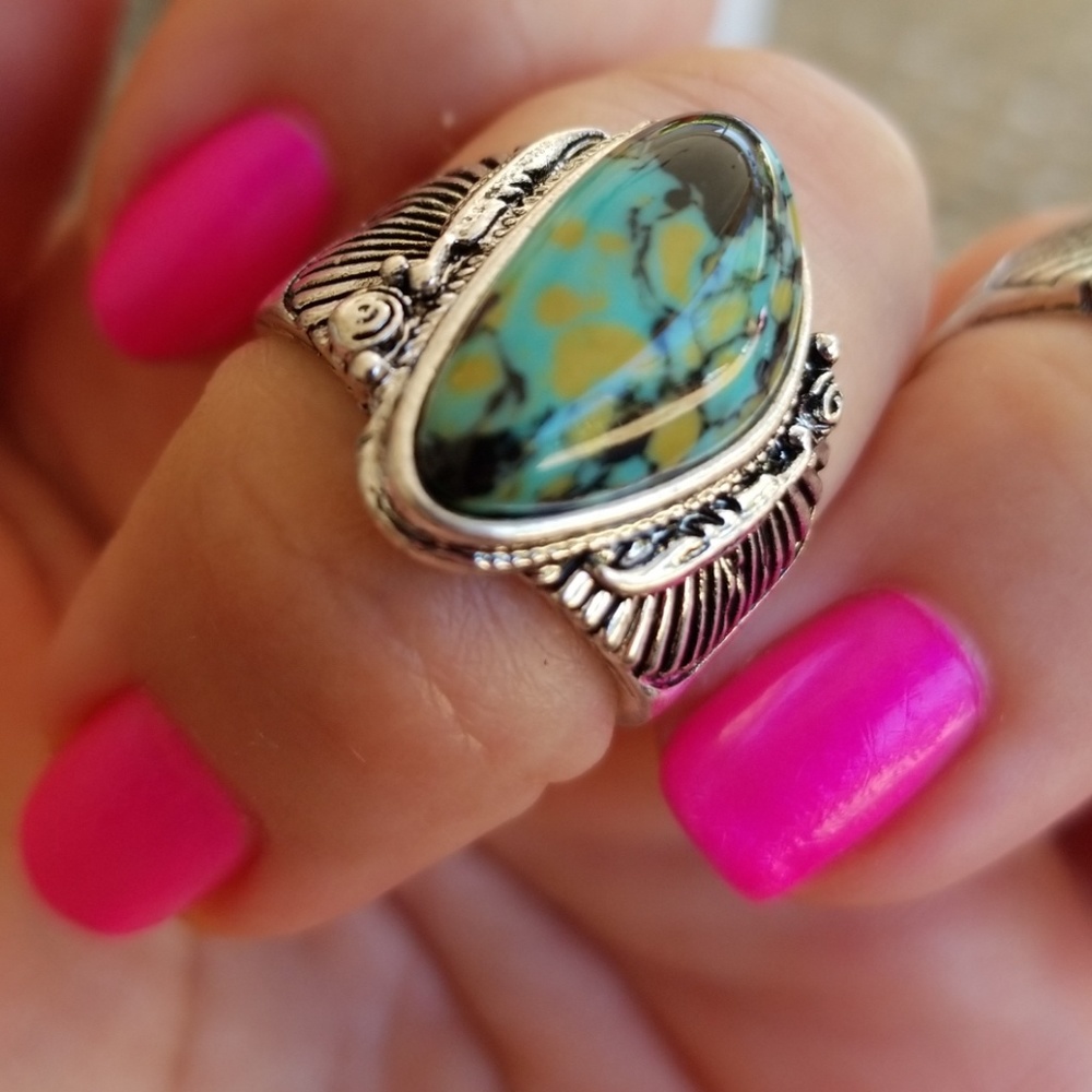 🎁🎁# 46. 🥰RESTOCKED 925Silver Filled Turquoise Ring - Picture 4 of 8